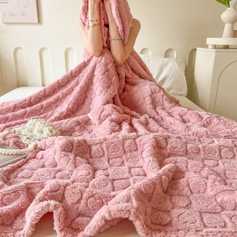 Heart Pattern Fluffy Reversible Throw Blanket