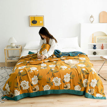 Homeheil Boho Yellow Flower Reversible Cotton Quilt