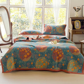 Persimmon Flower Cotton Double Side Quilt