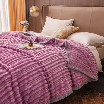 Solid Color Stripe Soft Fleece Blanket