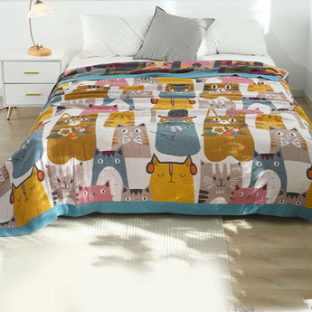 Homeheil Cute Cat Reversible Cotton Soft Quilt