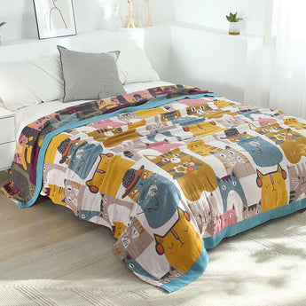 Homeheil Cute Cat Reversible Cotton Soft Quilt