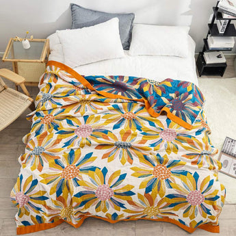 Homeheil Yellow Flower Print Cotton Reversible Quilt