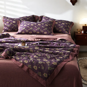 Dark Purple Rustic Floral Cotton Gauze Bedding