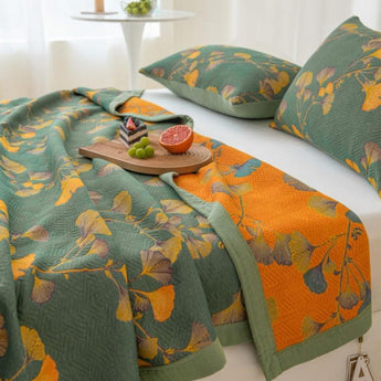 Ginkgo Leaf Jacquard Cotton Reversible Quilt