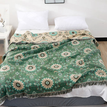 Homeheil Retro Cotton Gauze Reversible Tassel Quilt