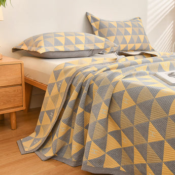 Homeheil Triangle Pattern Gray & Yellow Cotton Quilt