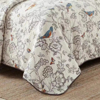 Spring Flower & Bird Quilt with Pillowcase