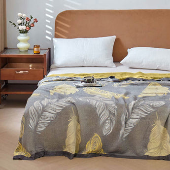 Feather Print Bamboo Fiber Reversible Quilt