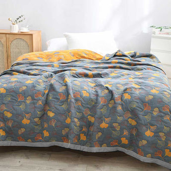 Ginkgo Leaf Pattern Cotton Reversible Quilt