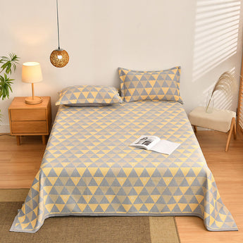 Homeheil Triangle Pattern Gray & Yellow Cotton Quilt