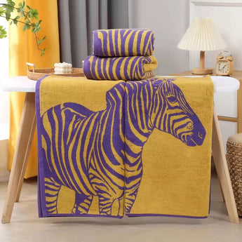 Zebra Pattern Thickened Pure Cotton Absorbent Yarn-Dyed Jacquard Sports Bath Towel