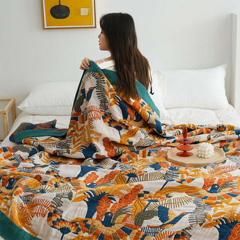 Homeheil Soft Bird & Flower Cotton Reversible Quilt