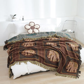 Bohemian Elephant Cotton Gauze Tassel Quilt