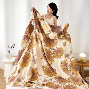 Pure Cotton Sunflower Lightweight Tassel Quilt