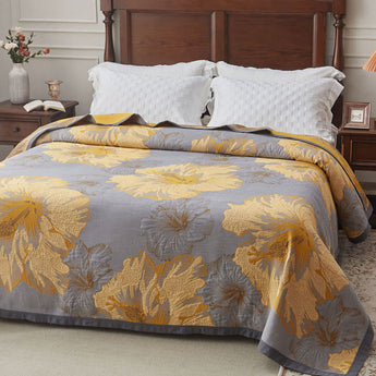 Hibiscus Flower Bamboo Fiber Reversible Coverlet