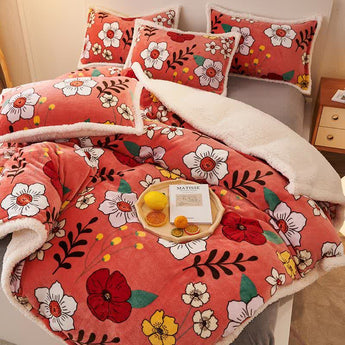 Elegant Floral Fleece Duvet Cover Blanket