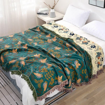 Homeheil Boho Breathable Flower Bird Reversible Quilt