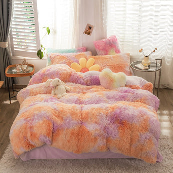 Tie-dye Fluffy Fleece Bedding Set(4PCS)